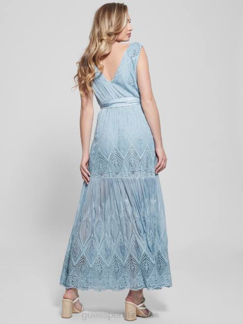 GUESS vestido largo bordado pam mujer 0P8X460 vaqueros azules vanish multicolor vestir