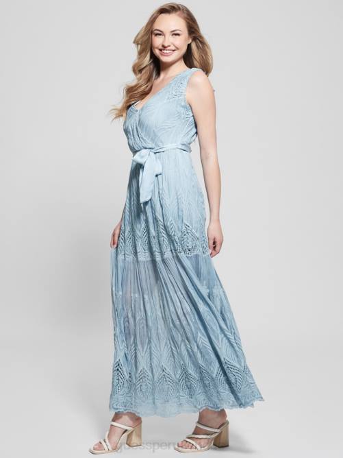 GUESS vestido largo bordado pam mujer 0P8X460 vaqueros azules vanish multicolor vestir