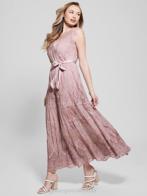 GUESS vestido largo bordado pam mujer 0P8X570 rubor vintage multicolor vestir