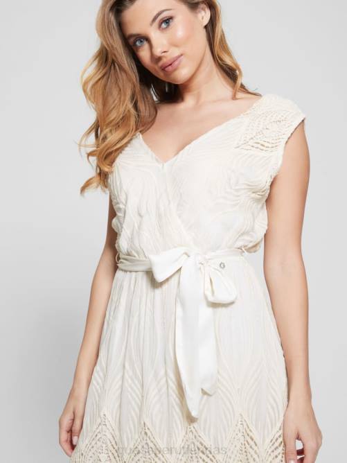 GUESS vestido largo bordado pam mujer 0P8X572 blanco crema vestir