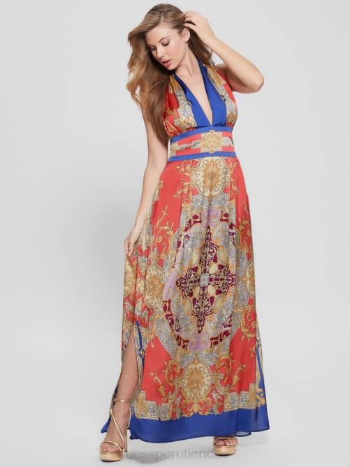 GUESS vestido largo capuchino mujer 0P8X337 rosa barroco vestir