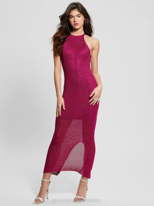 GUESS vestido largo con cuello halter de lúrex alexie mujer 0P8X295 plena floración rosa multi vestir