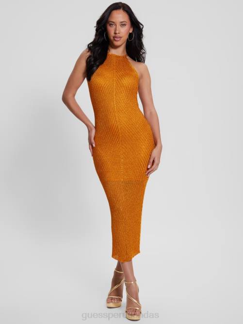 GUESS vestido largo con cuello halter de lúrex alexie mujer 0P8X334 floración de otoño multi vestir
