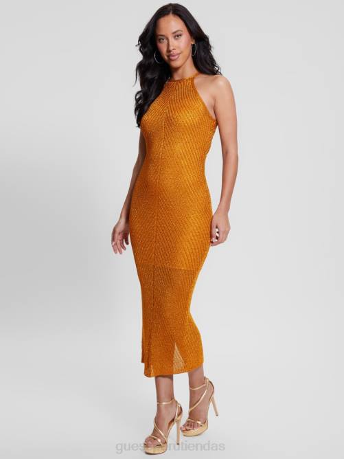 GUESS vestido largo con cuello halter de lúrex alexie mujer 0P8X334 floración de otoño multi vestir