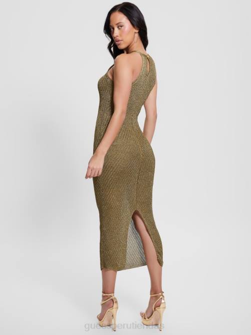 GUESS vestido largo con cuello halter de lúrex alexie mujer 0P8X370 oro negro múltiple vestir