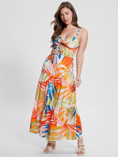 GUESS vestido largo con estampado tropical mujer 0P8X430 impresión de la habana vestir