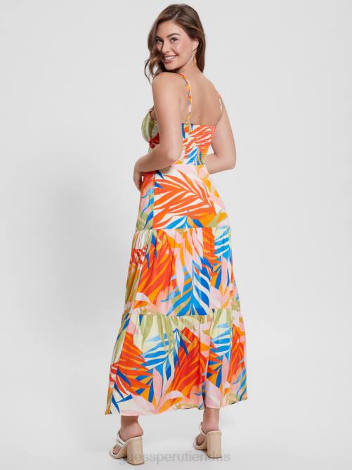 GUESS vestido largo con estampado tropical mujer 0P8X430 impresión de la habana vestir