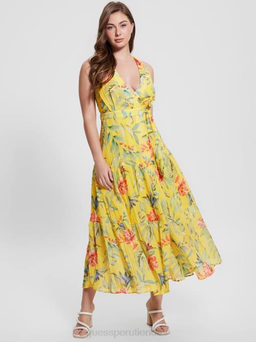 GUESS vestido largo cruzado eco mara mujer 0P8X458 estampado tropical de la hora dorada vestir