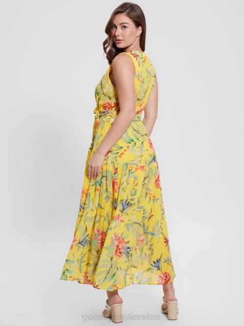 GUESS vestido largo cruzado eco mara mujer 0P8X458 estampado tropical de la hora dorada vestir