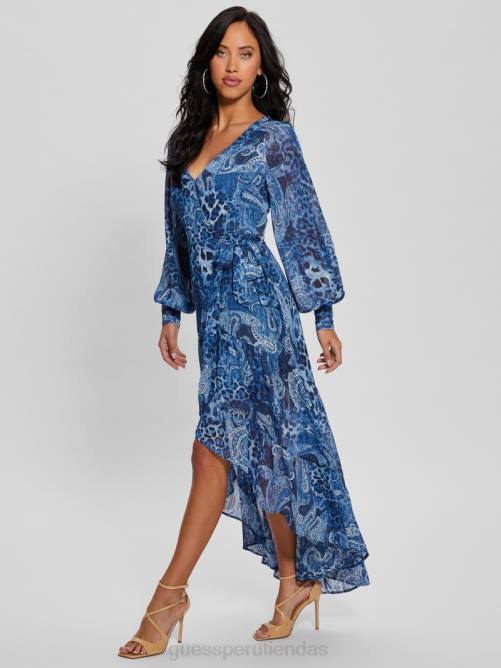 GUESS vestido largo cruzado eco nuovo bahia mujer 0P8X314 Cachemira del mar nórdico vestir