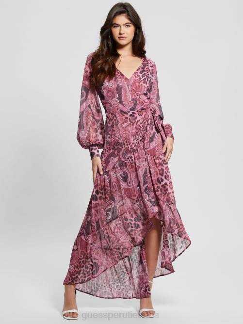 GUESS vestido largo cruzado eco nuovo bahia mujer 0P8X326 estampado de cachemira morado vestir
