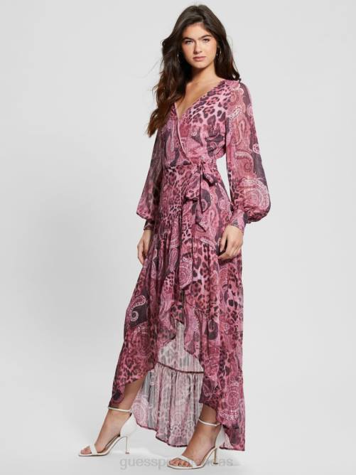GUESS vestido largo cruzado eco nuovo bahia mujer 0P8X326 estampado de cachemira morado vestir