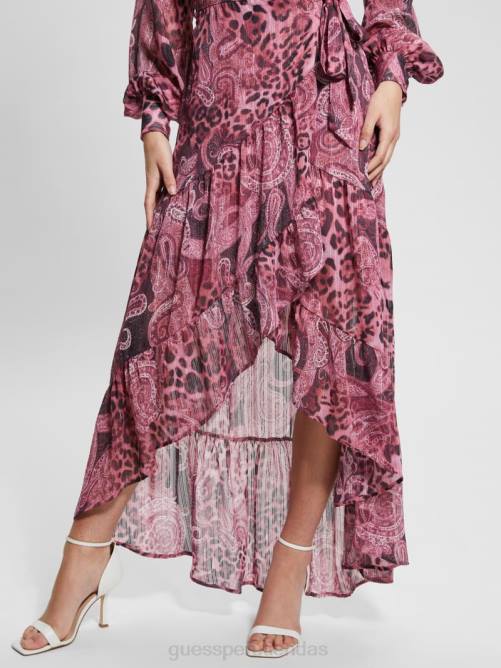 GUESS vestido largo cruzado eco nuovo bahia mujer 0P8X326 estampado de cachemira morado vestir