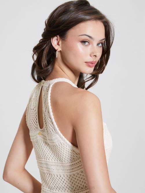 GUESS vestido largo de crochet amelie mujer 0P8X310 paloma blanca vestir