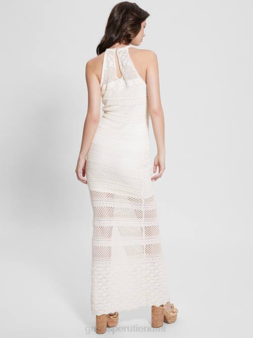 GUESS vestido largo de crochet amelie mujer 0P8X310 paloma blanca vestir