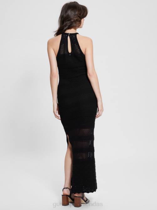 GUESS vestido largo de crochet amelie mujer 0P8X346 negro vestir