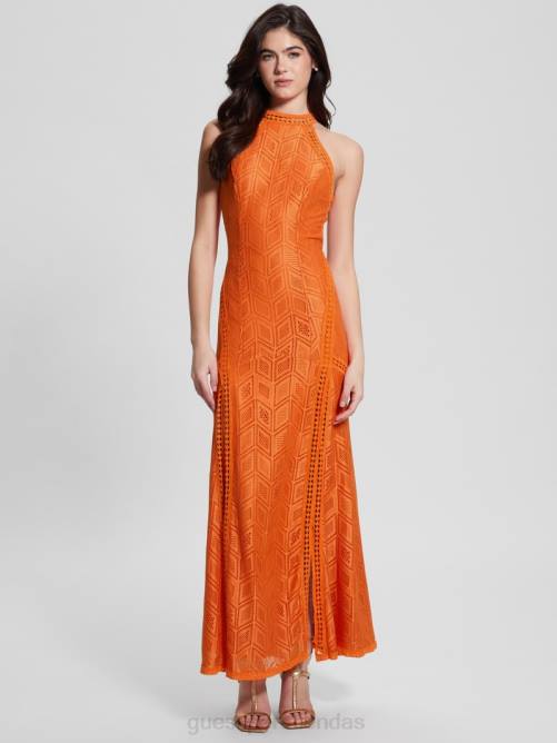 GUESS vestido largo de encaje al atardecer mujer 0P8X380 granizado de naranja vestir