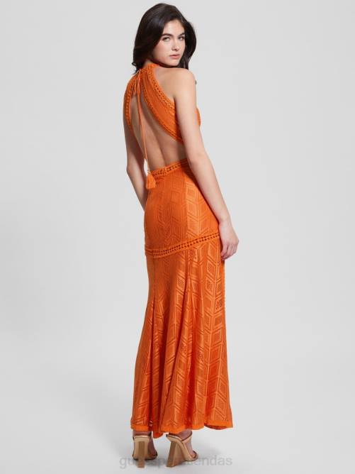 GUESS vestido largo de encaje al atardecer mujer 0P8X380 granizado de naranja vestir