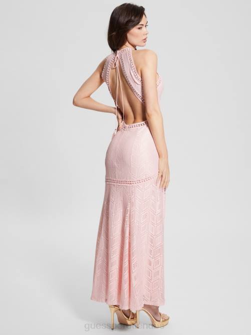 GUESS vestido largo de encaje al atardecer mujer 0P8X468 rubor brisa multi vestir