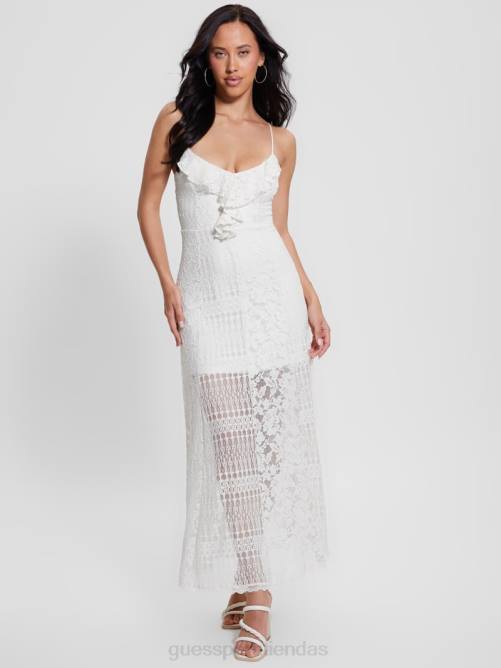 GUESS vestido largo de encaje kellie mujer 0P8X303 blanco crema vestir