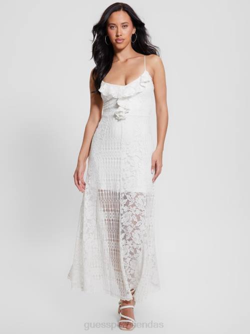 GUESS vestido largo de encaje kellie mujer 0P8X303 blanco crema vestir