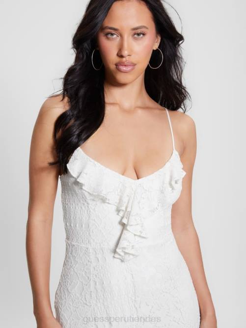 GUESS vestido largo de encaje kellie mujer 0P8X303 blanco crema vestir