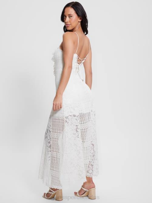 GUESS vestido largo de encaje kellie mujer 0P8X303 blanco crema vestir