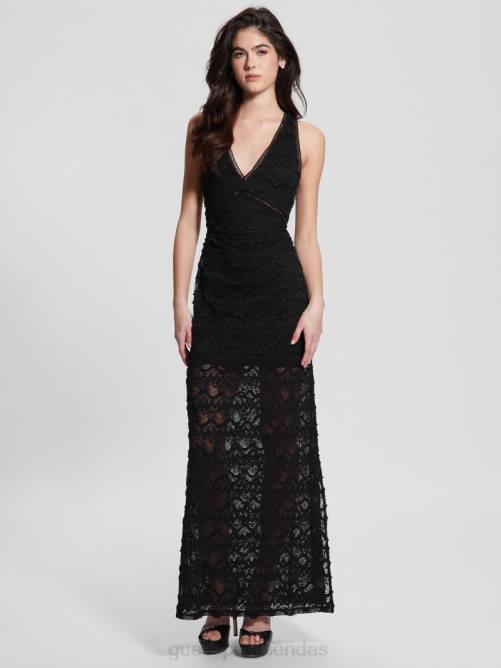 GUESS vestido largo de encaje liza mujer 0P8X388 negro vestir
