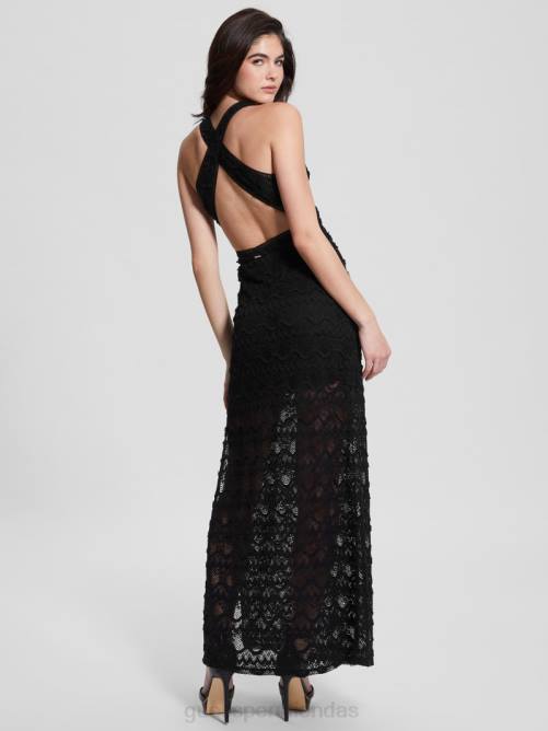 GUESS vestido largo de encaje liza mujer 0P8X388 negro vestir