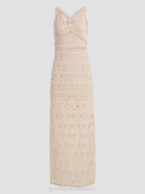 GUESS vestido largo de encaje liza mujer 0P8X392 madreperla vestir