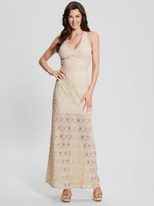 GUESS vestido largo de encaje liza mujer 0P8X392 madreperla vestir
