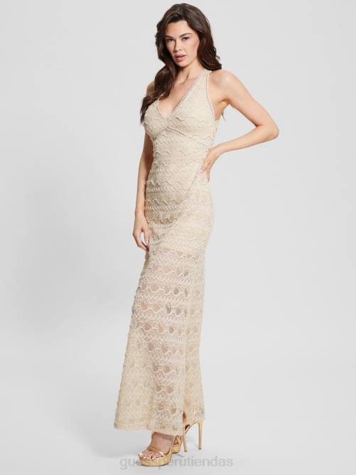 GUESS vestido largo de encaje liza mujer 0P8X392 madreperla vestir