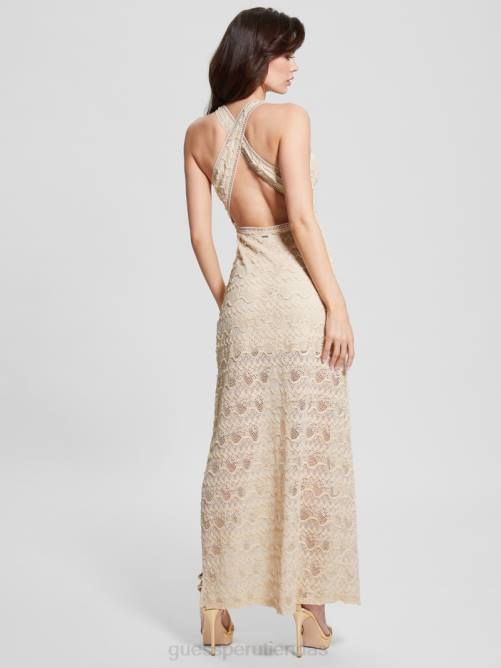 GUESS vestido largo de encaje liza mujer 0P8X392 madreperla vestir