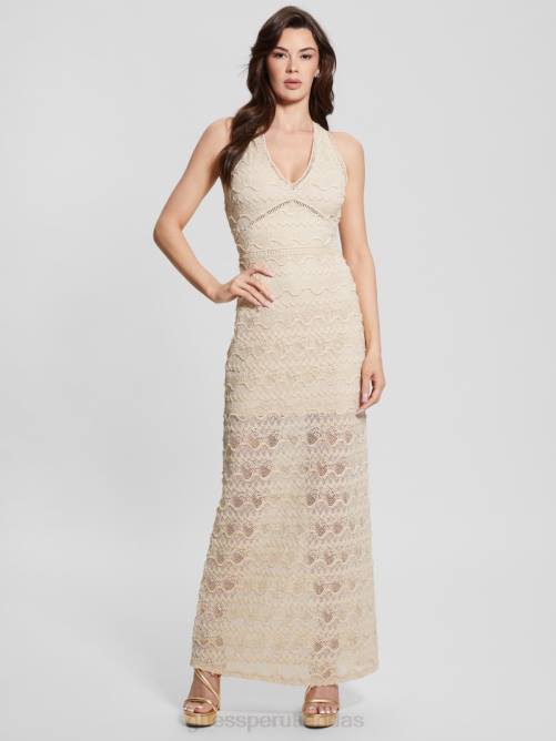 GUESS vestido largo de encaje liza mujer 0P8X392 madreperla vestir