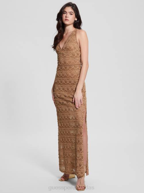 GUESS vestido largo de encaje liza mujer 0P8X423 tormenta del Desierto vestir