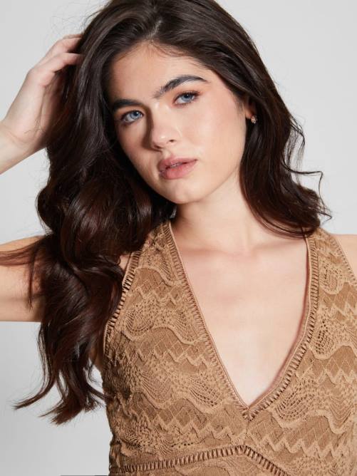 GUESS vestido largo de encaje liza mujer 0P8X423 tormenta del Desierto vestir