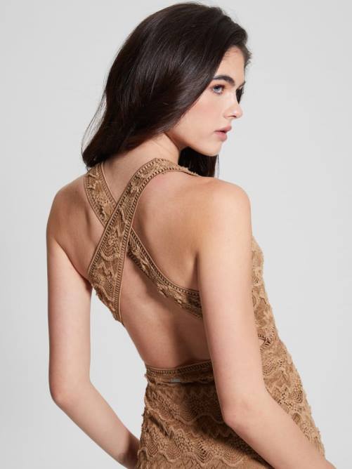 GUESS vestido largo de encaje liza mujer 0P8X423 tormenta del Desierto vestir