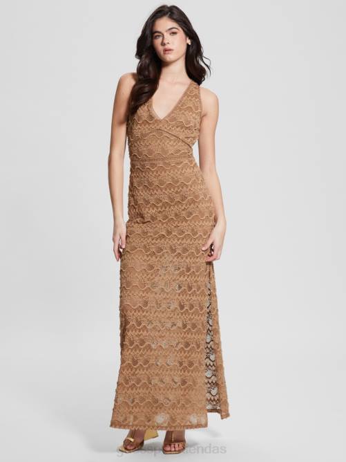GUESS vestido largo de encaje liza mujer 0P8X423 tormenta del Desierto vestir