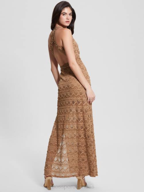 GUESS vestido largo de encaje liza mujer 0P8X423 tormenta del Desierto vestir