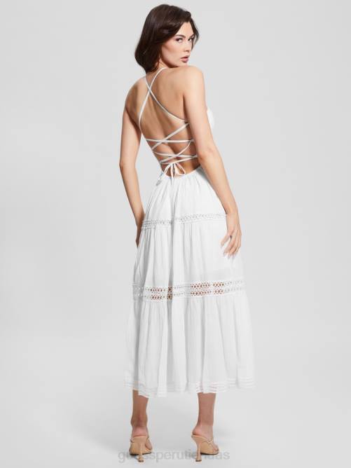 GUESS vestido largo de encaje tipo safa mujer 0P8X341 blanco puro vestir