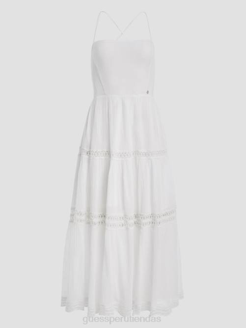 GUESS vestido largo de encaje tipo safa mujer 0P8X341 blanco puro vestir
