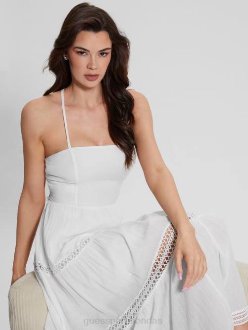 GUESS vestido largo de encaje tipo safa mujer 0P8X341 blanco puro vestir