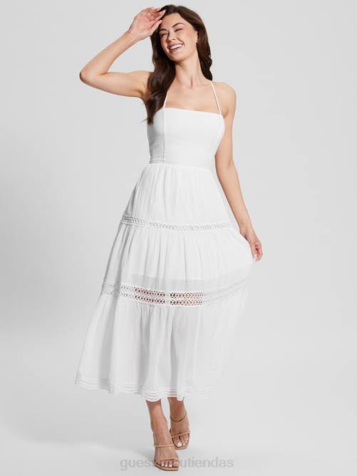 GUESS vestido largo de encaje tipo safa mujer 0P8X341 blanco puro vestir