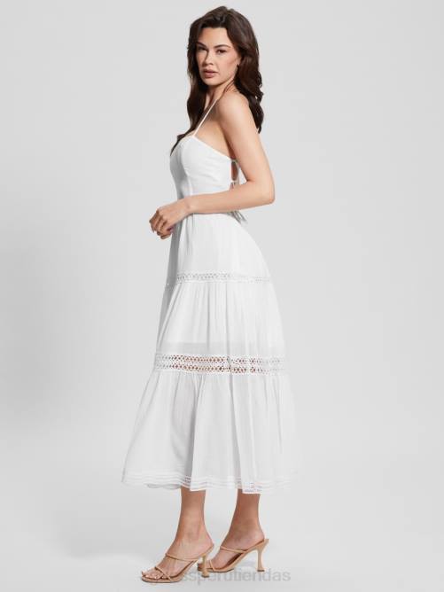 GUESS vestido largo de encaje tipo safa mujer 0P8X341 blanco puro vestir
