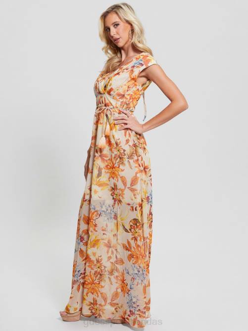 GUESS vestido largo de gasa eco gilda mujer 0P8X401 jardín al atardecer vestir
