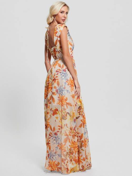 GUESS vestido largo de gasa eco gilda mujer 0P8X401 jardín al atardecer vestir