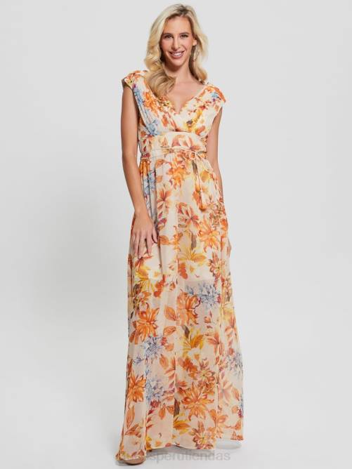 GUESS vestido largo de gasa eco gilda mujer 0P8X401 jardín al atardecer vestir