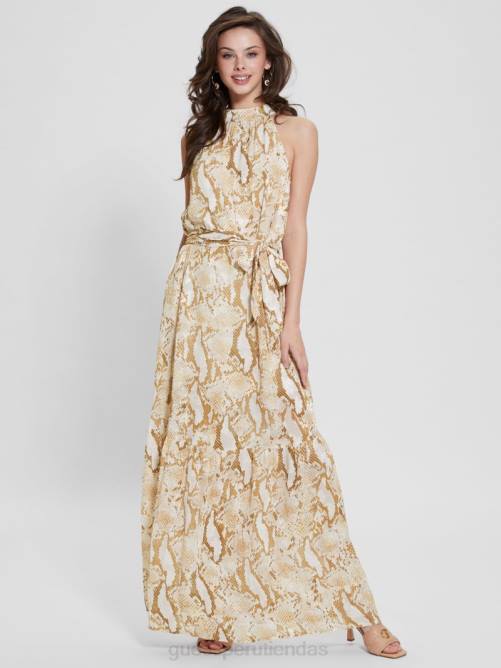 GUESS vestido largo katia con cuello halter mujer 0P8X477 serpiente errante vestir