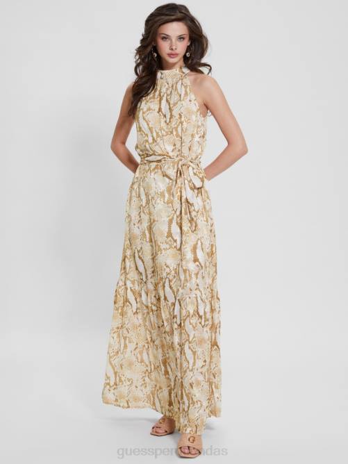 GUESS vestido largo katia con cuello halter mujer 0P8X477 serpiente errante vestir