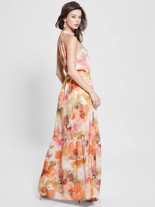 GUESS vestido largo katia con cuello halter mujer 0P8X514 estampado de flores de acuarela vestir